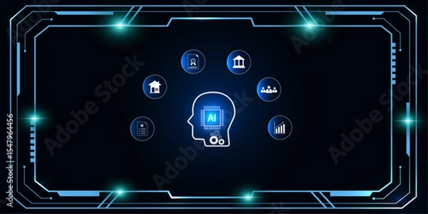 Fototapeta Digital HUD Background with Artificial Intelligence Icons Representing Business and Financial Innovation