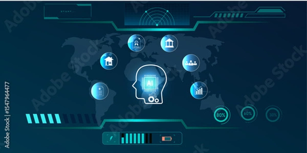 Fototapeta Digital HUD Background with Artificial Intelligence Icons Representing Business and Financial Innovation