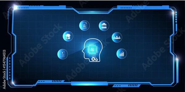 Fototapeta Digital HUD Background with Artificial Intelligence Icons Representing Business and Financial Innovation