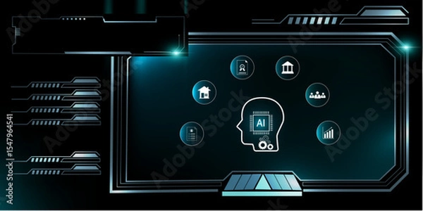 Fototapeta Digital HUD Background with Artificial Intelligence Icons Representing Business and Financial Innovation