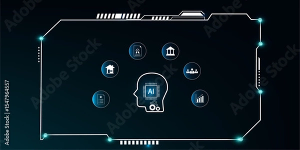 Fototapeta Technology-Inspired HUD Display with AI Elements Assisting Real Estate, Corporate, and Banking Solutions