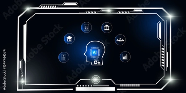 Fototapeta High-Tech Digital HUD Interface Featuring Artificial Intelligence Tools in Finance, Property, and Business