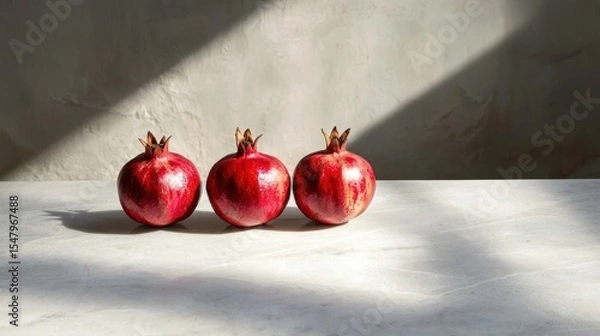 Obraz Pomegranates arranged on a marble surface with soft shadows in a natural light setting