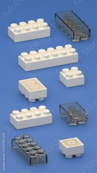 Fototapeta 3D render white bricks on blue background. realistic illustration. for presentation, wallpaper, banner, marketing, or web design