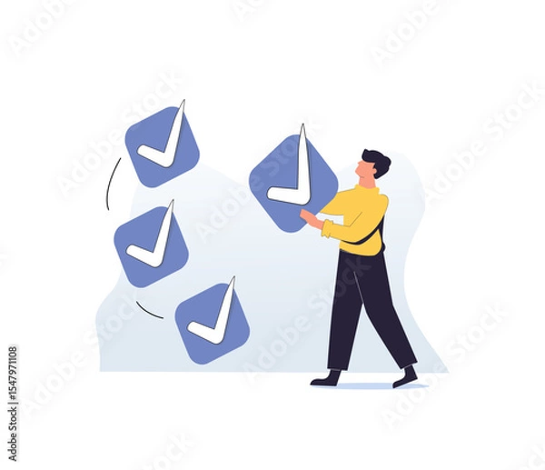 Obraz Criteria checklist report, evaluation list, complete checkbox, finish work, to do list or task done, quality assurance