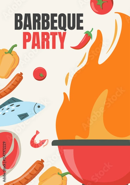 Obraz Barbecue banner. Barbecue and Grilling Essentials vector Illustration. Featuring grilling essentials, like barbecue