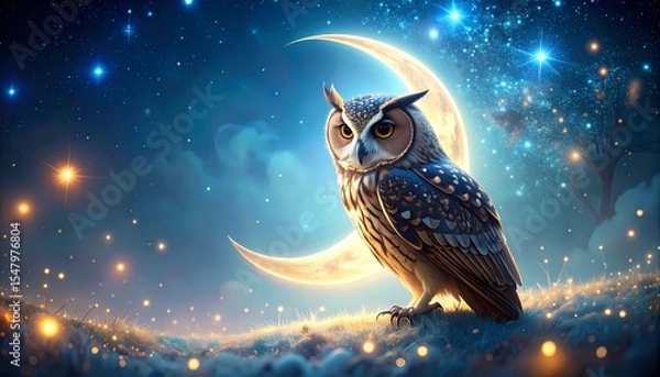 Obraz 三日月とフクロウ