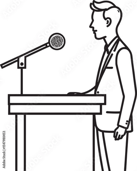 Obraz Man with microphone and woman with laptop working at office desk vector illustration