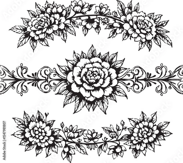 Obraz Decorative vector floral set for seamless pattern illustration