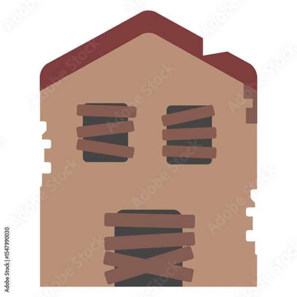 Fototapeta Cartoon-style of a boarded-up house, isolated on white background