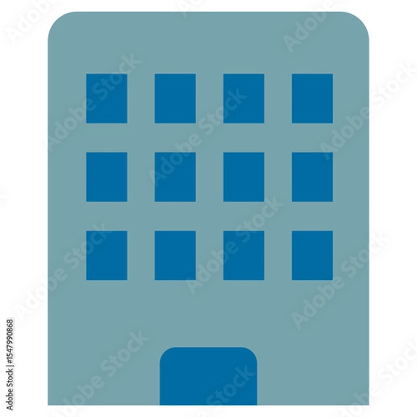 Fototapeta Cartoon-style of a building with grid windows, isolated on white background