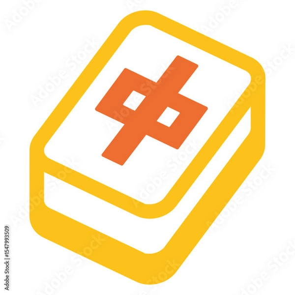 Fototapeta Cartoon-style of a Mahjong tile with red Chinese character, isolated on white background