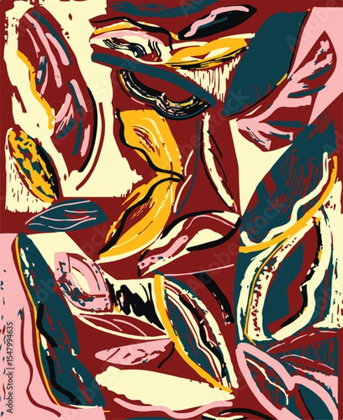 Fototapeta Modern colorful tropical floral pattern. Cute botanical abstract contemporary seamless pattern. Hand drawn unique print.