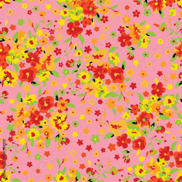Fototapeta botanical floral, vector, seamless pattern , herbs and leaves ,big set, background with flowers