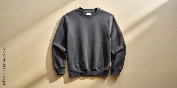 Fototapeta Charcoal gray crewneck sweatshirt displayed on beige background, studio shot