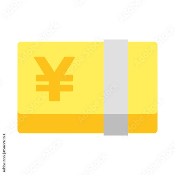 Fototapeta Cartoon-style of a yellow stack of yen currency with yen symbol, isolated on white background