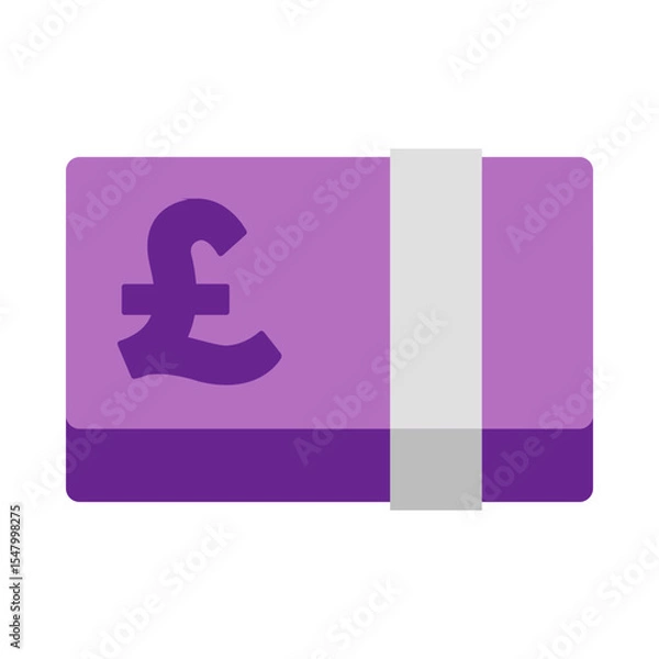 Fototapeta Cartoon-style of a purple stack of money with pound symbol, isolated on white background