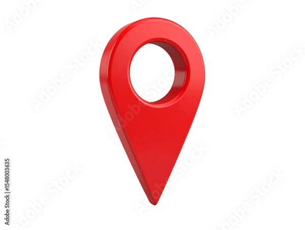 Obraz Classic Red Location Pin in 3D Style, Centered on White Background