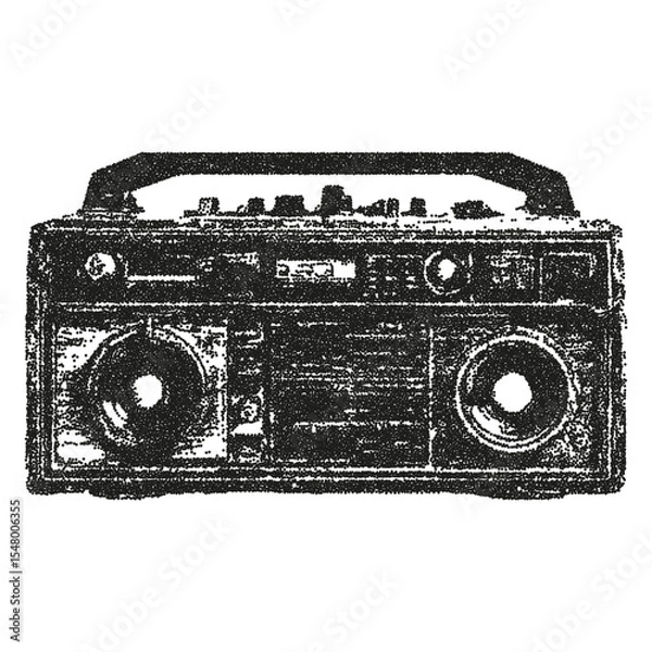 Obraz Halftone element boombox with photocopy effect. Sticker for collage, vector illustration for print, banner.
