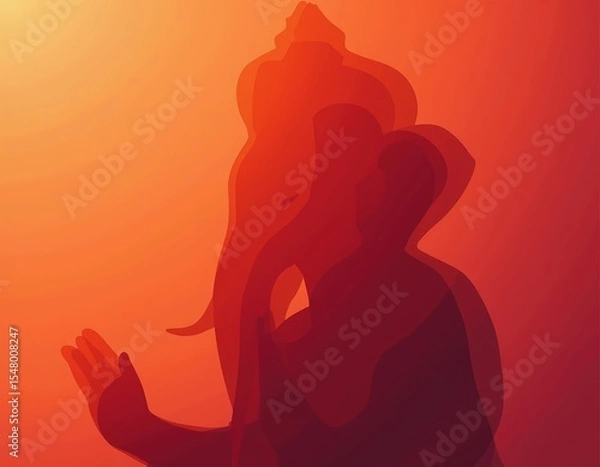 Fototapeta Abstract Lord Ganesha Illustration in Gradient Red Tones - Modern Vector Art