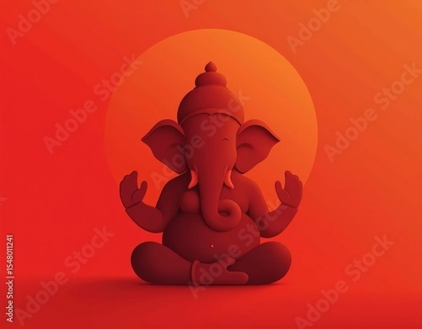 Fototapeta Abstract Lord Ganesha Illustration in Gradient Red Tones - Modern Vector Art