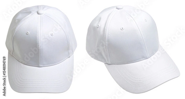 Obraz top view of white cap or hat with two different angle view isolated on white