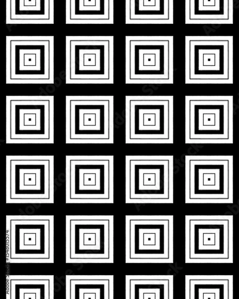 Obraz A seamless pattern of concentric squares in black and white arranged systematically across the surface, ideal for contemporary decor