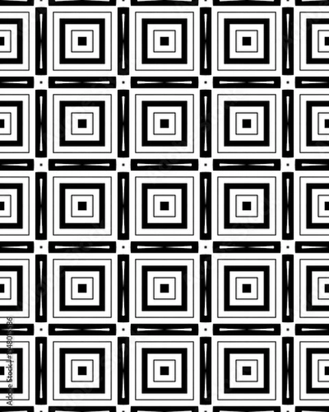 Obraz Geometric squares and lines create a striking black and white seamless pattern ideal for various design applications, adding a contemporary touch