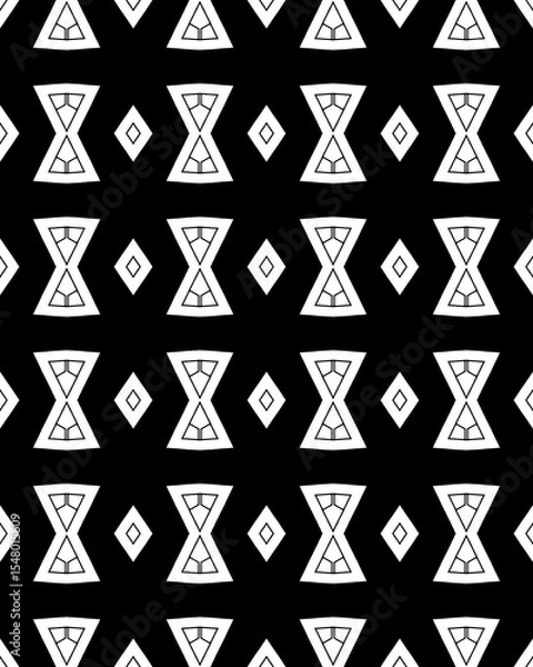 Fototapeta Intricate geometric shapes create a seamless pattern in black and white, perfect for textiles, wallpapers, and graphic designs