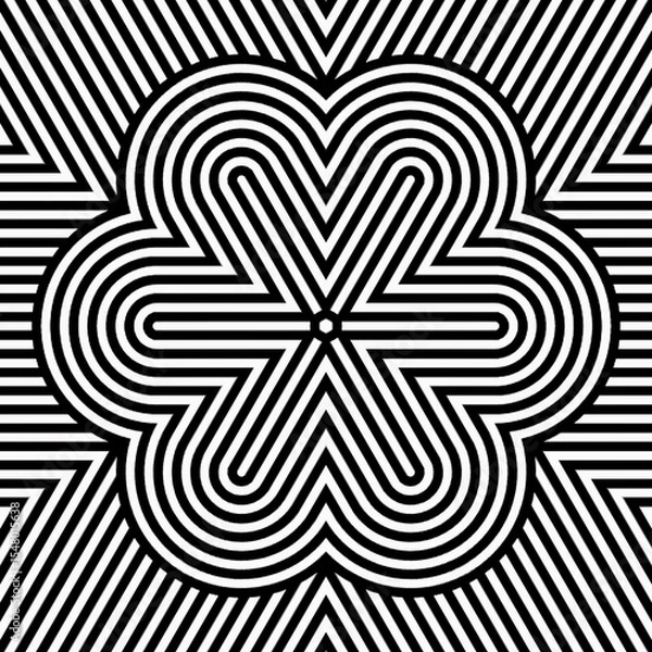 Fototapeta Complex design showcases a layered pattern of black and white lines forming a captivating eight-pointed star effect, evoking visual intrigue