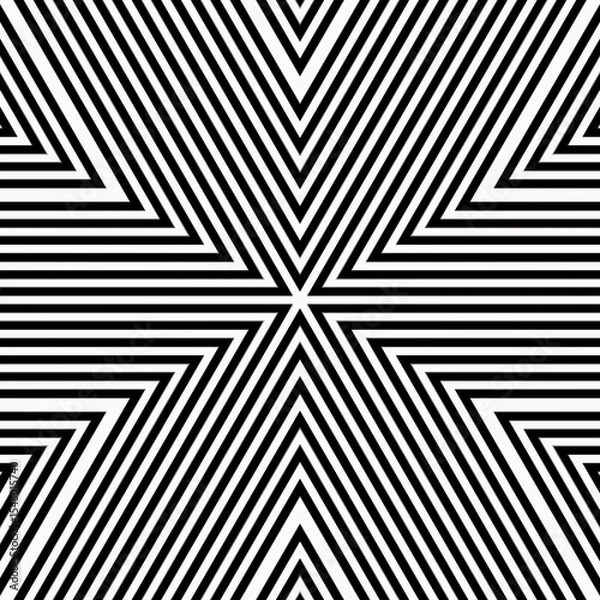 Obraz A series of parallel black and white lines form a striking geometric pattern, creating an optical illusion of depth and movement