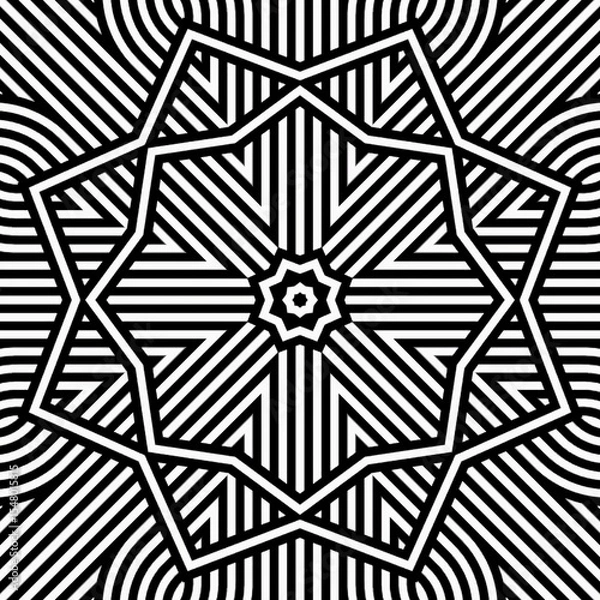 Obraz Complex design showcases a star shape with intricate black and white lines, creating an optical illusion in a symmetrical pattern