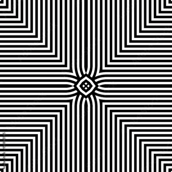 Obraz Intricate black and white lines converge in a hypnotic design, forming geometric shapes and creating a striking visual effect
