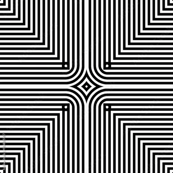 Obraz Symmetrical pattern made of black and white lines converging at the center, creating a mesmerizing optical illusion with depth
