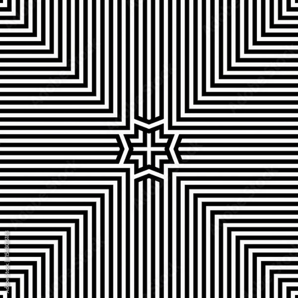Obraz Complex design features a series of black and white lines creating a star shape in the center, conveying a sense of depth and movement