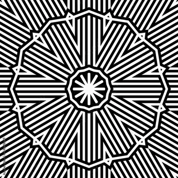 Fototapeta Intricate black and white geometric design showcases radial lines creating a striking pattern suitable for modern decor