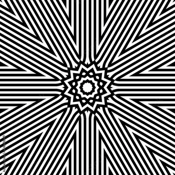 Obraz A complex pattern of converging lines creates a striking visual effect with a star shape at the center, emphasizing symmetry and contrast