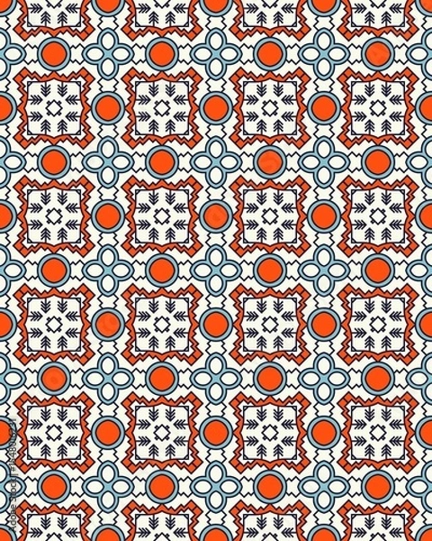 Obraz Colorful, intricate design showcases a seamless pattern with geometric shapes and vivid hues, ideal for textiles, wallpapers, and crafts