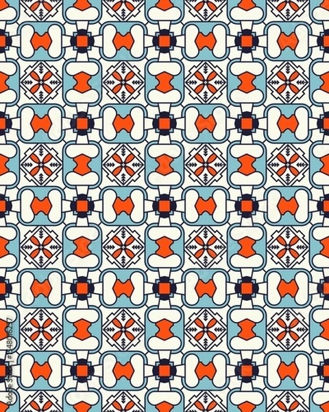 Obraz This seamless pattern features an array of geometric shapes in vibrant colors, creating an appealing visual texture for design use