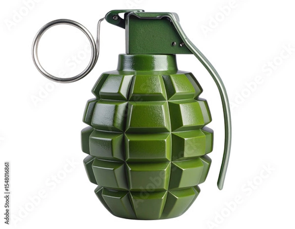 Fototapeta Classic Green Fragmentation Grenade with Metal Pin and Lever, Isolated on Transparent Background