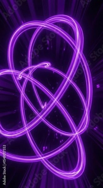 Fototapeta Intertwined glowing purple light trails swirl in a dark void, creating an abstract, energetic pattern.