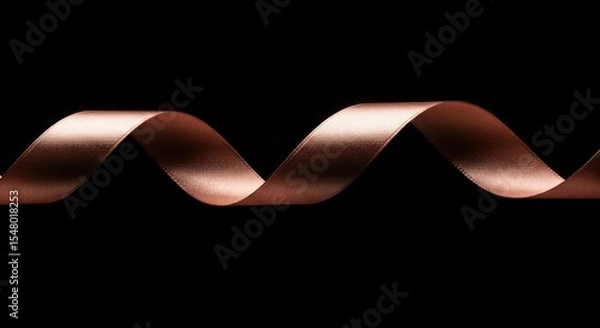 Fototapeta Rose gold ribbon in a flowing, wavy pattern against a black background.
