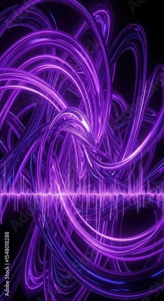 Fototapeta Abstract artwork featuring swirling, glowing purple lines with a waveform element.