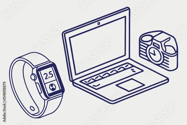 Fototapeta Minimalist tech gadget icons phone laptop smart device