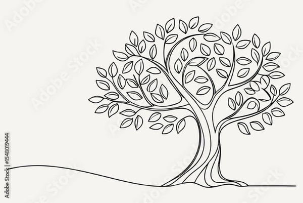 Fototapeta Single line drawing of a tree continuous line art illustration