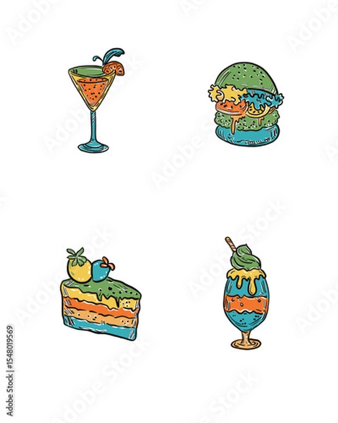 Obraz Set of food drink illustration