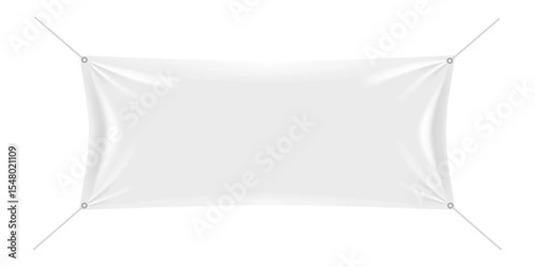 Obraz White rectangular vinyl banner hanging on ropes with eyelets, isolated on white background, ready for your advertisement or promotional text