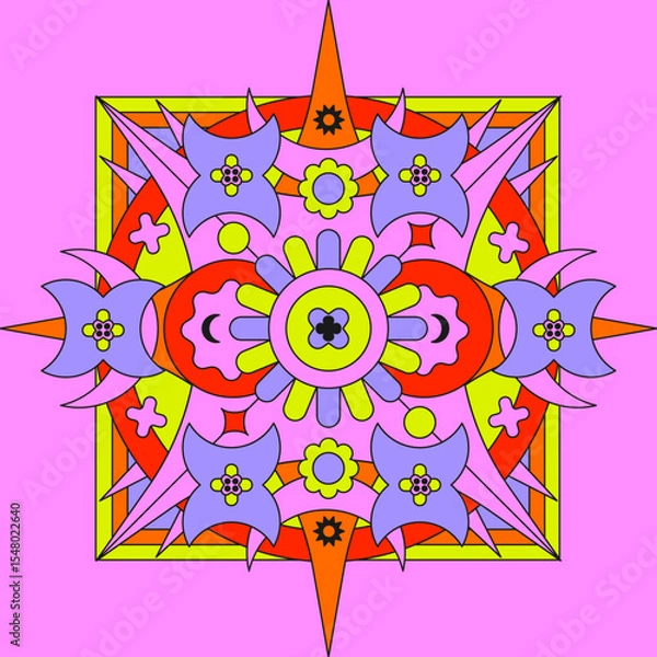 Fototapeta Psychedelic groovy background. Colorful psychedelic optical illusion. Trippy geometric image in the psychedelic style of the '80s - 90s vaporwave.