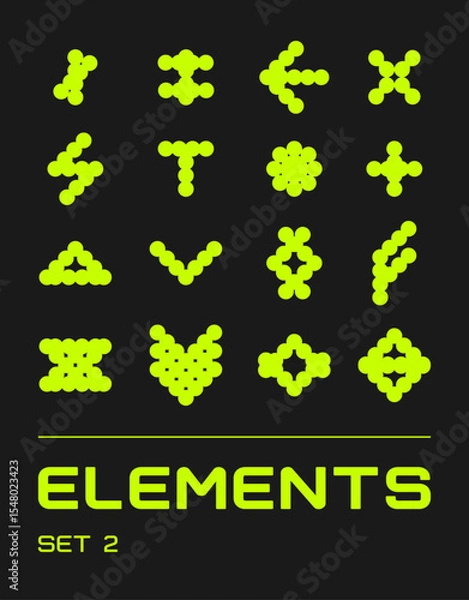 Fototapeta Rave futuristic shapes set. Surreal geometric shapes, abstract backgrounds and patterns, wireframe, cyberpunk elements. Vector elements and signs in trendy style.