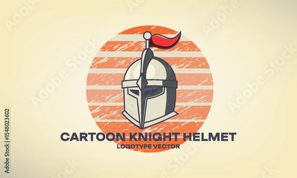 Fototapeta Vector vintage logo. Cartoon knight helmet. Toy medieval military armor. Simple emblem. Isolated background